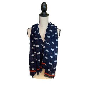 Womens Rectangle Scarf Wrap Navy Blue Polar Bear Red Stripe Border Lightweight